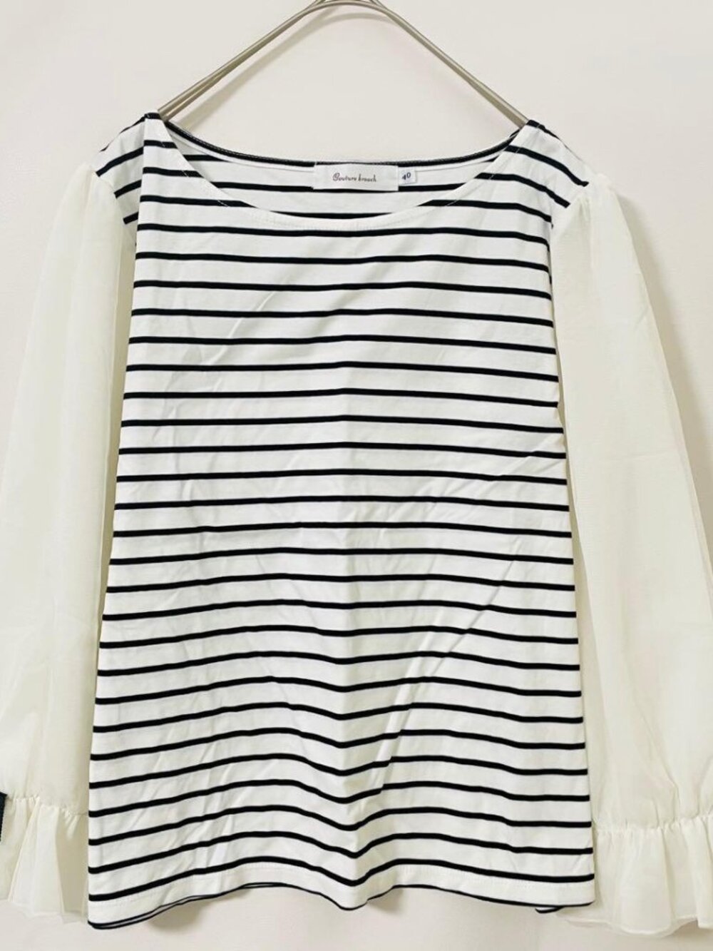 LaMia Top Couture Brooch Sleeve Tulle Striped